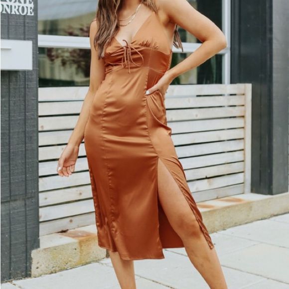 Satin Lace-Up Mid Dress NWOT - Picture 2 of 7